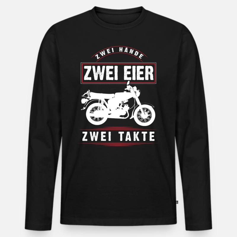 Simson S51, 2 Hände, 2 Eier , 2Takte, DDR Moped - Männer Premium Bio Langarmshirt - Schwarz