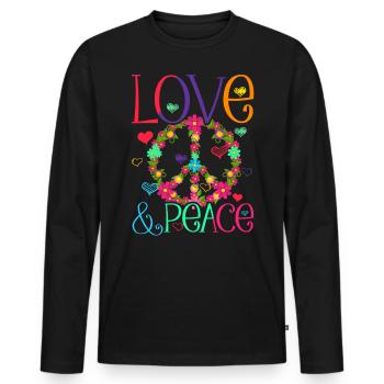 Hippie Love Peace Flower Power Peace Movement - Men's Premium Organic Long Sleeve Shirt - black - Front - Nico (187cm)