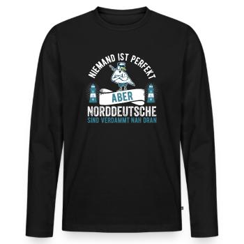 Norddeutsch Norddeutscher Möwe - Männer Premium Bio Langarmshirt - Schwarz - Vorne - Nico (187cm)