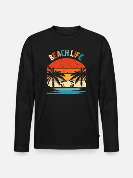 Beach Life Retro Sunset - Men's Premium Organic Long Sleeve Shirt - black