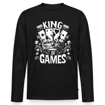 Maître du jeu de cartes : Couronne et Skat - T-shirt manches longues Premium bio Homme - noir - Devant - Nico (187cm)