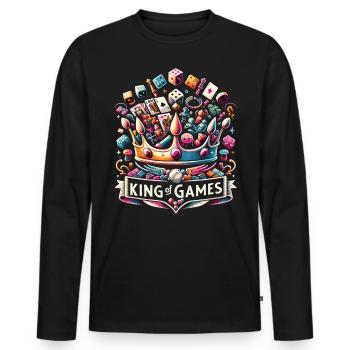 Règle du jeu : Couronne, cartes et dés - T-shirt manches longues Premium bio Homme - noir - Devant - Nico (187cm)