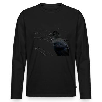 Dark Thoughts - Raven in front of wet branches II - Männer Premium Bio Langarmshirt - Schwarz - Vorne - Nico (187cm)