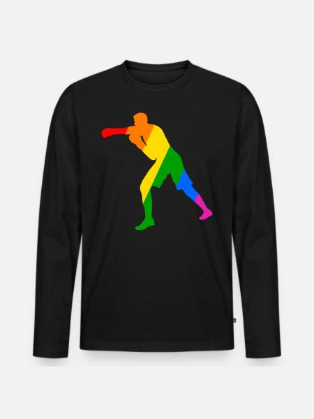 Boxer im Regenbogen - Männer Premium Bio Langarmshirt - Schwarz