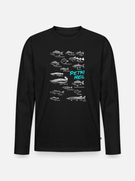 Petri Heil Fischarten Angeln Angler Fischkunde - Männer Premium Bio Langarmshirt - Schwarz
