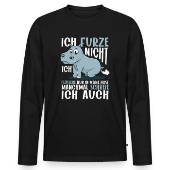 Pups Nilpferd | Ich Furze Nicht - flüstere in Hose - Männer Premium Bio Langarmshirt - Schwarz - Vorne - Nico (187cm)