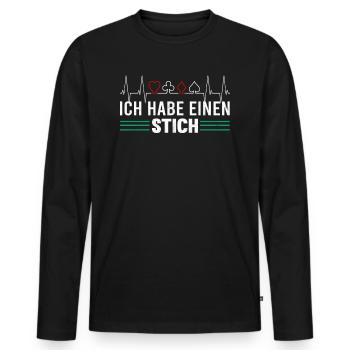 Skat Skatspieler Skatabend Stich Spruch Heartbeat - Männer Premium Bio Langarmshirt - Schwarz - Vorne - Nico (187cm)