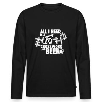 Mots croisés et bière - T-shirt manches longues Premium bio Homme - noir - Devant - Nico (187cm)