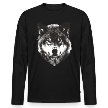 Wolf Face - Männer Premium Bio Langarmshirt - Schwarz - Vorne - Nico (187cm)