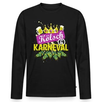 Kölsch und Karneval | Bierkönig Bierkönigin Pfau - Männer Premium Bio Langarmshirt - Schwarz - Vorne - Nico (187cm)