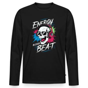 Totenkopf mit Kopfs - Energy in every beat - Men's Premium Organic Long Sleeve Shirt - black - Front - Nico (187cm)