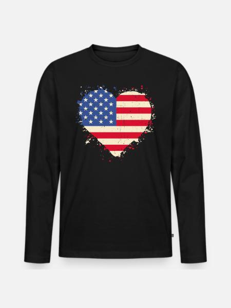 Veteran Herz USA - Männer Premium Bio Langarmshirt - Schwarz