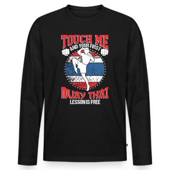 Muay Thai Thaiboxing Kickboxing MMA Shirt - Men's Premium Organic Long Sleeve Shirt - black - Front - Nico (187cm)