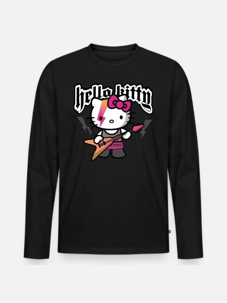 Hello Kitty i rocktøj spiller elektrisk guitar - Premium økologisk langærmet T-shirt til mænd - sort