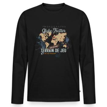 Globe Trotter - T-shirt manches longues Premium bio Homme - noir - Devant - Nico (187cm)