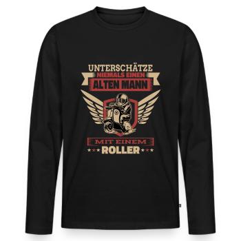 Alter Mann Mit Roller Rentner Opa Shirt - Männer Premium Bio Langarmshirt - Schwarz - Vorne - Nico (187cm)