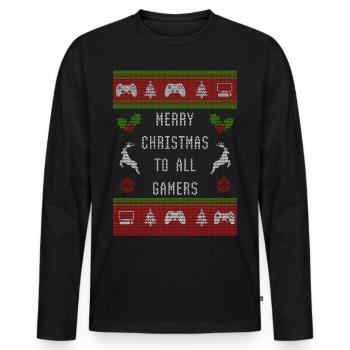 Noël laid chandail Joyeux Noël à tous les joueurs - T-shirt manches longues Premium bio Homme - noir - Devant - Nico (187cm)