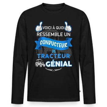 Tracteur conducteur, cadeau métier agriculteur - T-shirt manches longues Premium bio Homme - noir - Devant - Nico (187cm)