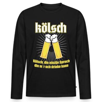 Kölsch T-Shirt - Bier und Mundart aus Köln - Männer Premium Bio Langarmshirt - Schwarz - Vorne - Nico (187cm)