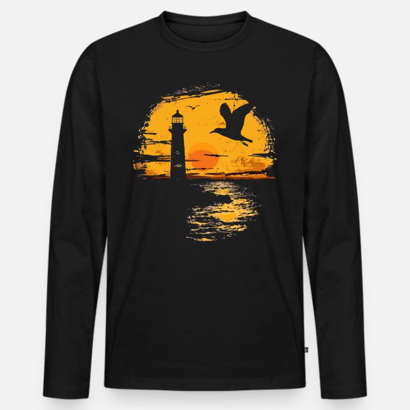 Möwe Seevogel Leuchtturm Sunset - Männer Premium Bio Langarmshirt - Schwarz