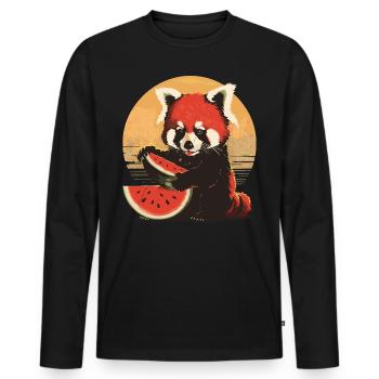 Red Panda Chat Ours Red Panda Pastèque Cool - T-shirt manches longues Premium bio Homme - noir - Devant - Nico (187cm)