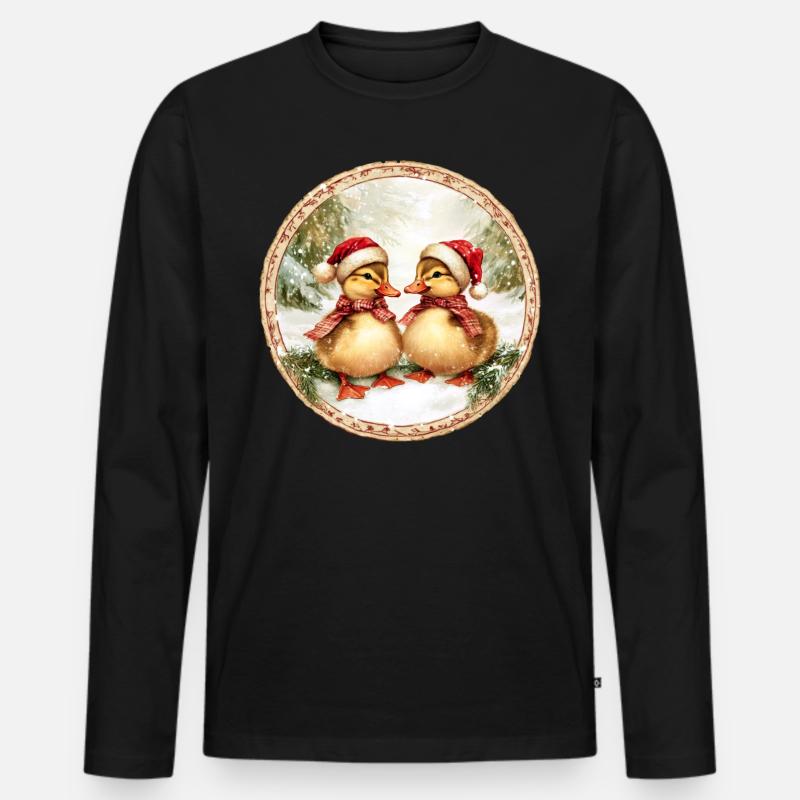 Weihnachten Entchen - Männer Premium Bio Langarmshirt - Schwarz