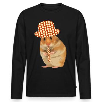 Hamster schick gemacht - Hut - Krawatte - Männer Premium Bio Langarmshirt - Schwarz - Vorne - Nico (187cm)