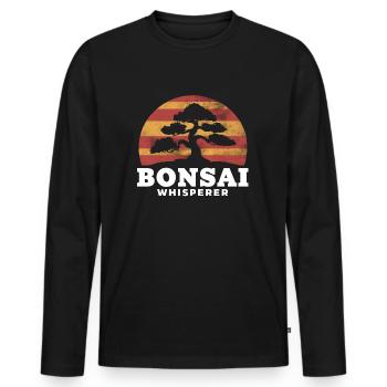 Bonsaï Chuchoteur Vintage Coucher de soleil - T-shirt manches longues Premium bio Homme - noir - Devant - Nico (187cm)