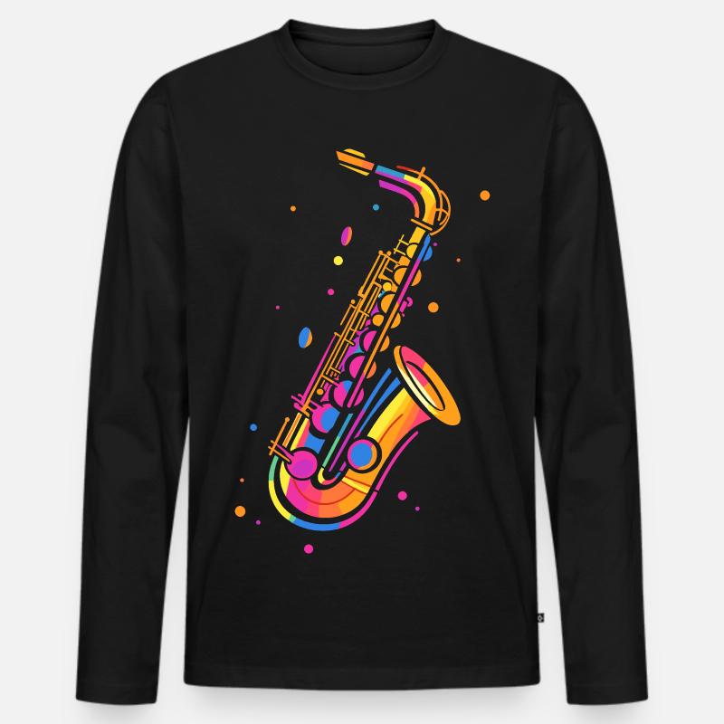 Retro Saxophon - Männer Premium Bio Langarmshirt - Schwarz