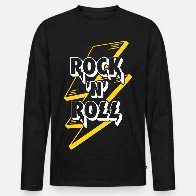 Rock'N'Roll Text Logo With Lightning - Men's Premium Organic Long Sleeve Shirt - black