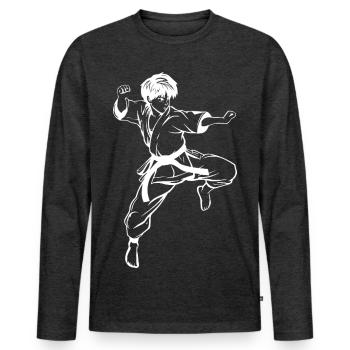 Karate Junge Skizze - Männer Premium Bio Langarmshirt - Anthrazit meliert - Vorne - Nico (187cm)