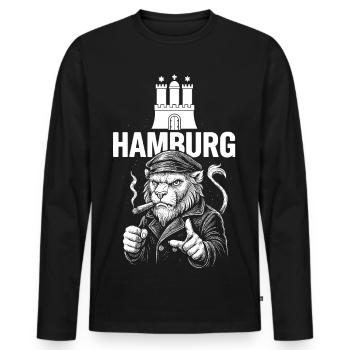 Hamburg Hafenboss - Männer Premium Bio Langarmshirt - Schwarz - Vorne - Nico (187cm)
