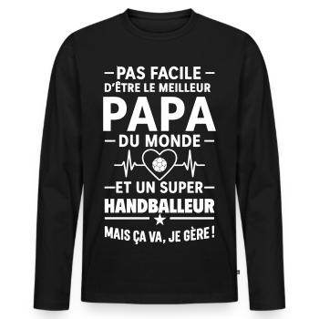 Cœur + Handball – Super Papa Handballeur  - T-shirt manches longues Premium bio Homme - noir - Devant - Nico (187cm)