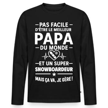 Herz + Snowboard – Super Snowboarder Papa - Männer Premium Bio Langarmshirt - Schwarz - Vorne - Nico (187cm)