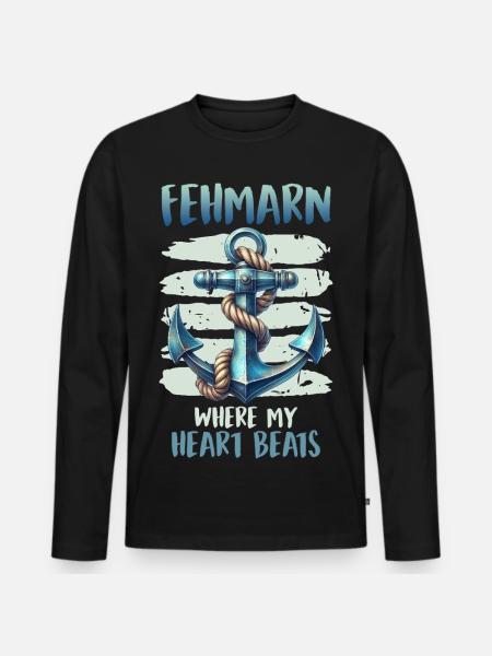 FEHMARN WHERE MY HEART BEATS Funny - Men's Premium Organic Long Sleeve Shirt - black