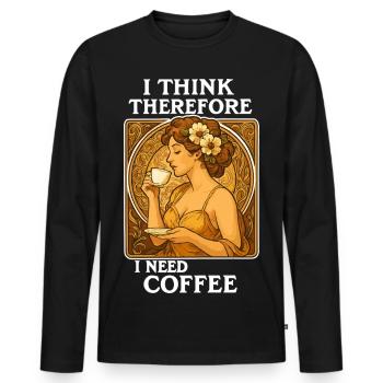 Art Nouveau Pin-Up: I think, therefore coffee - Men's Premium Organic Long Sleeve Shirt - black - Front - Nico (187cm)