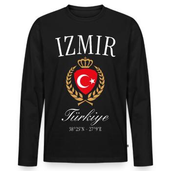 İzmir Türkei Wappen Krone – Reise Souvenir - Männer Premium Bio Langarmshirt - Schwarz - Vorne - Nico (187cm)