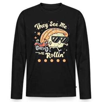 Sushirolle - Männer Premium Bio Langarmshirt - Schwarz - Vorne - Nico (187cm)