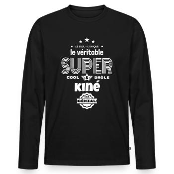 super kiné 100% génial humour - T-shirt manches longues Premium bio Homme - noir - Devant - Nico (187cm)