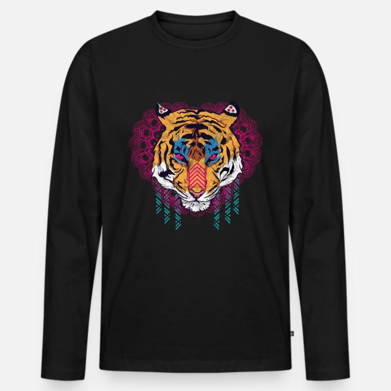 Globaler Nomadentiger - Männer Premium Bio Langarmshirt - Schwarz
