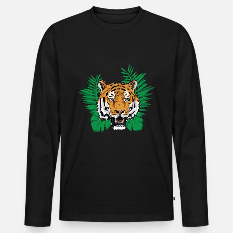 Tiefer Dschungel - Tiger - Männer Premium Bio Langarmshirt - Schwarz