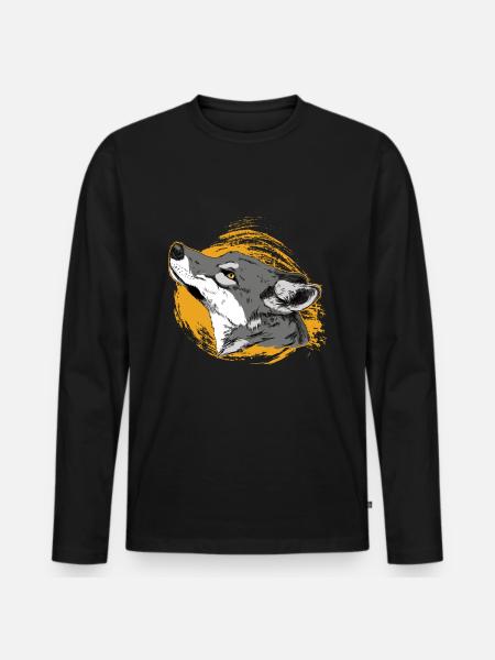 Wolf | Mond | Heulen | Vollmond - Männer Premium Bio Langarmshirt - Schwarz
