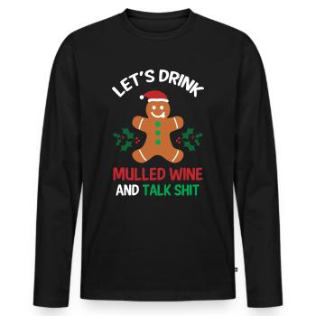 Mulled Wine Warm Alcohol Gift - Men's Premium Organic Long Sleeve Shirt - black - Front - Nico (187cm)