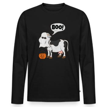 Costume de fantômes de vache halloween mignonne vache boo - T-shirt manches longues Premium bio Homme - noir - Devant - Nico (187cm)