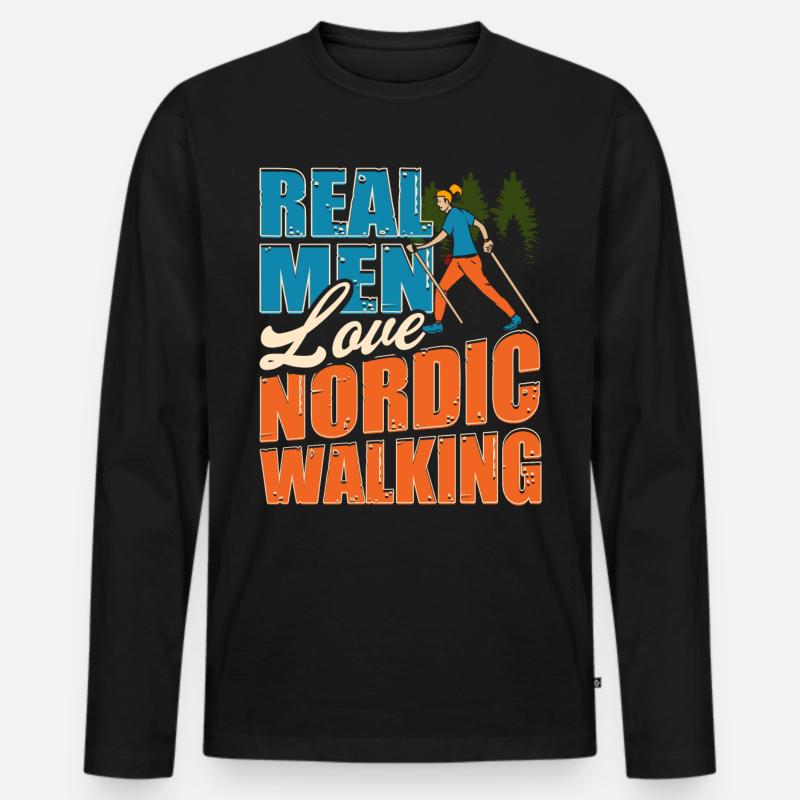 Nordic Walking - Männer Premium Bio Langarmshirt - Schwarz