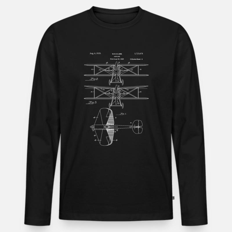 1929 Doppeldecker-Patentflugzeug-Schemasymbolisch - Männer Premium Bio Langarmshirt - Schwarz