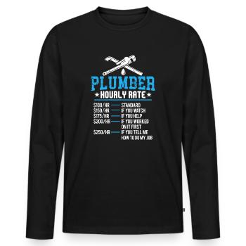 Taux horaire drôle de plombier pour la plomberie - T-shirt manches longues Premium bio Homme - noir - Devant - Nico (187cm)