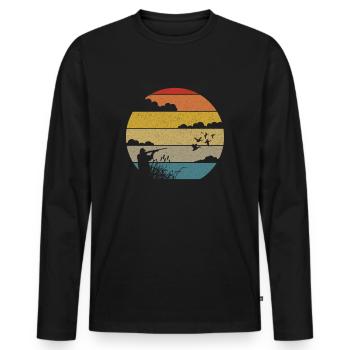 Vintage retro duck hunter man sunset hunting - Men's Premium Organic Long Sleeve Shirt - black - Front - Nico (187cm)