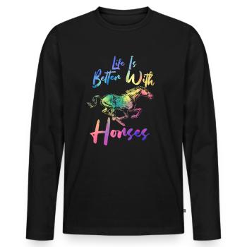 La vie est meilleure avec les chevaux - citation du R - T-shirt manches longues Premium bio Homme - noir - Devant - Nico (187cm)