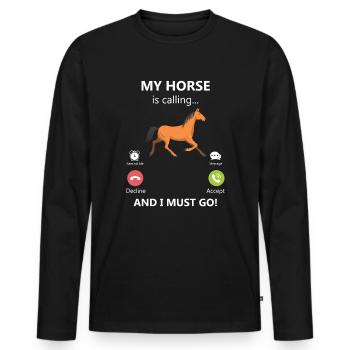 Mon cheval appelle et je dois aller à cheval cadeau - T-shirt manches longues Premium bio Homme - noir - Devant - Nico (187cm)